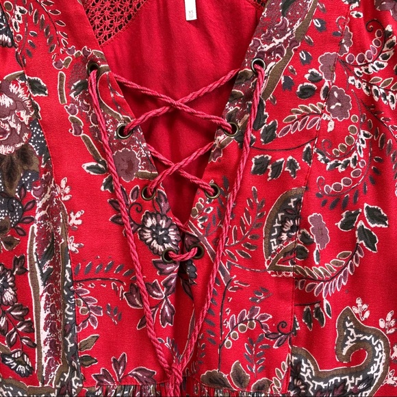 Free People Red Paisley Tunic Mini Dress - Picture 5 of 8